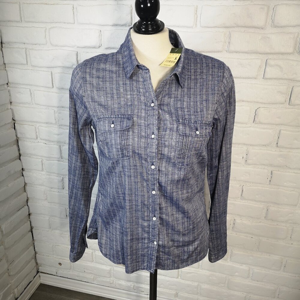 NWT Eddie Bauer Ladies Size Small Indigo Button Front & Cuffs Shirt